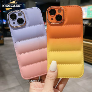 KISSCASE Gradient Skin Feeling Down Jacket Suitable For Iphone 14ProMax Case Metal Lens Camera Frame For Apple 14Plus 12/13 Phone Back Cover