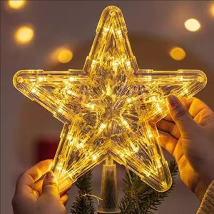 4pcs Christmas Tree Topper Star Decoration with Lights / Large Glowing Christmas Tree Topper Five-pointed Star / Warm Light Star Shape LED Shining Lamp for Navidad New Year Home Decor
