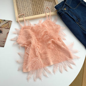 พู่ขนนกสั้น เสื้อกั๊ก ผู้หญิง สตรีทสไตล์ สีบริสุทธิ์ สลิมฟิต ฤดูร้อน แฟชั่นเปลือย เสื้อกล้าม เครื่องประดับแฟชั่นสตรี