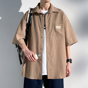 Ice Silk Short Sleeve Shirt Mens Summer Thin Cool Feeling Polo Coat New 2025 Teenage Half Sleeve Loose Fit No Ironing Required