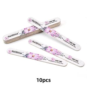 10pcs Set Wood Nail Buffer Reusable 100/180 Grit Smooth Straight Nail Files Floral Design Beautiful Nail Care Equipment