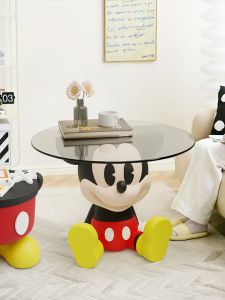 Mickey Mouse ชุดโต๊ะกาแฟ บาร์มินิ กระจก ขนาดเล็ก ชั้นวางของ รูปวงกลม เคลื่อนที่ได้ สำหรับบ้านขนาดเล็ก ชั้นวางของ ตกแต่ง