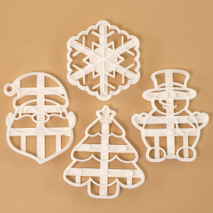 4 Pcs Christmas Cookie Cutter Set Snowflake Santa Claus Snowman XMAS Tree Shape Biscuits Molds for Winter Holiday Baking