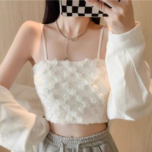 M74. (LOẠI 1) Áo 2 dây ren hoa hồng croptop nữ kèm mút ngực ao nu kiểu sang chảnh 2023  áo kiểu nữ đẹp sang chảnh 2023 (có sẵn - freeship)