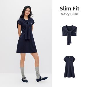 Semir | Summer Short Sleeve Round Neck Embroidered Mini Dress