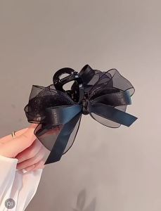 Elegant Black Bowknot Hair Claw for Women Bow Hair Claw Super Fairy Rhinestone Ponytail Braid Hair Claw Clip for Girlfriend