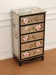 Chest of Drawers Storage Cabinet New Chinese Style Curio Cabinet Bedroom Small Cabinet Storage Cabinet Solid Wood Chest of Drawers Sitting Room Cabinet Five-Bucket Cabinet