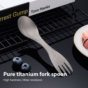 Ultra-light Titanium Spoon Super Hard 2-IN-1 Fork Spoon Outdoor Camping Picnic Tableware EDC Survival Tool for Traveling Hiking