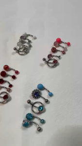 จิวสะดือสแตนเลส เซท5ชิ้น ประดับพลอย คริสตัล สไตล์แฟชั่น จิวเจาะสะดือ