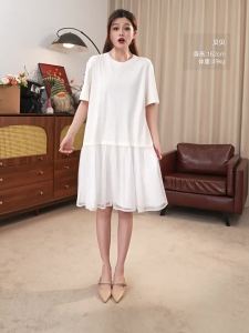 Comfortable Solid Color Mesh Spliced Dress Summer Womens