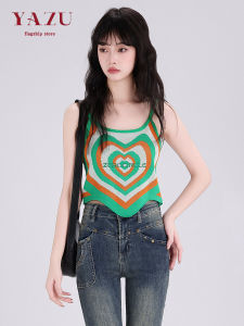 Dopamine Heart Strap Vest Womens New Style Spring Summer Design Sense Asymmetrical Hem Slim Short Top Fashion Print Casual Wear