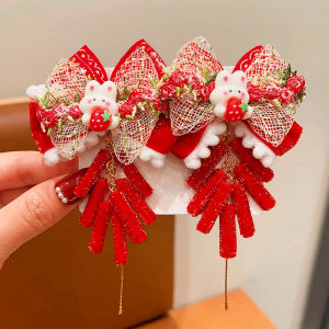 New Year Celebration Girls Hair Accessories: Red Butterfly Knot Hairpins - Festive Chinese Style Baby Headwear Hair Decorations