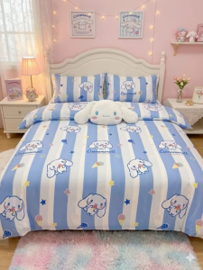 Cute Blue Cinnamonroll Cartoon Bedsheet🛏Ultra Soft Cotton Bedsheet Set Skin Friendly