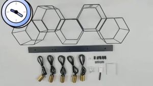 โคมไฟแขวนเพดานสไตล์วินเทจอินดัสเทรียล กรอบโลหะทรงเรขาคณิต 5 หัว สำหรับห้องนั่งเล่น ห้องครัว ทางเดิน บาร์ ห้องทานอาหาร