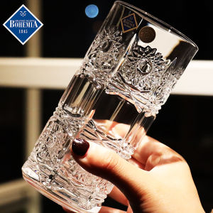 Bohemian Crystal Whiskey Glass Highball Cup Etched Design for Drinks And Spirits European Style Handmade Glassware
