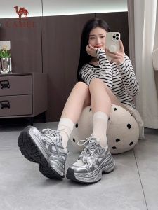 Camel รองเท้าผ้าใบผู้หญิงรองเท้ากีฬาลำลองรองเท้าบู๊ตหนา7ซม.