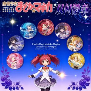 Bandai | Anime Cosplay Accessories Cute Kawaii Gift for Fans Magic Girl Madoka Magica Double Flash Badge Metal Pin Brooch 75mm 58mm