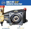 TOOLCY Pressure Washer Pump 3400 PSI Max 3.0 GPM, 3/4 inch Shaft Horizontal Triplex Plunger Pump Replacement, Direct Drive, with Unloader, 5 Nozzle Tips, 3/8" QC to M22-14mm Adapter. 