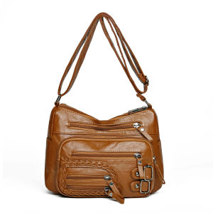 Fashionable Large Capacity Zipper Crossbody Bag for Middle-Aged Women Multi-Zipper Simple Shoulder Bag Mom Backpack