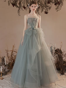 Elegant Green Strapless Evening Gown for Women Hostess Student Adult Ceremony Princess Dress Long Skirt No Sleeve Summer 2024