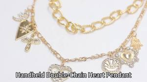 Heart Shaped Alloy Handbag Chain Double Row Rhinestone Pendant Metal Decorative Chain Fashion Multi Purpose Accessory For Bags