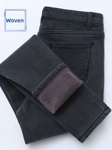 Fleece Lined Thick Warm Cotton Jeans High Waist Skinny Stretchy Slimming Fleece Long Trousers Trendy Womens Jeans