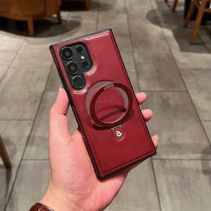 สำหรับ Samsung Galaxy S24 S23 S22บวกอัลตร้า Matel ปกซองใส่คุณภาพเยี่ยมหนังปกป้องกล้องหนังฝาครอบโทรศัพท์สำหรับ Samsung Galaxy S24Ultra S23 S22อัลตร้าพลัสชาร์จไร้สายเคสที่มีห่วงสำหรับถือขาตั้ง