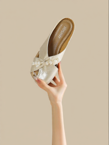 Josiny | Summer Comfortable French Pearl Bow Mule Shoes