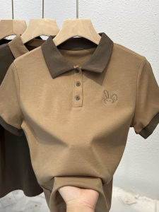 Fei Linglan Short Sleeve POLO Collar T-shirt for Women Slim Fit Summer Design Casual Work Clothing Birthday Party Dress