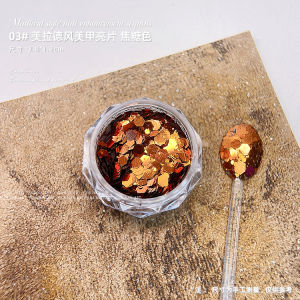 Lorossi Nail Art Decorative Copper Gold Metal Shiny Sequins High Gloss Nail Tips Adhesive Stickers Bright Sparkling Effect