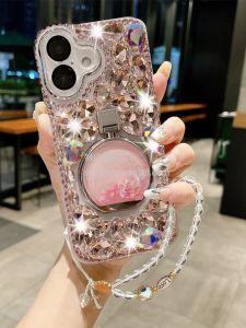 Luxurious Bling Bling Water Diamond Phone Case for Apple 16 plus 15 pro Max SE4 Protective Stand Female Model 13 Unique 12 Creative Holder iPhone 15 Shell