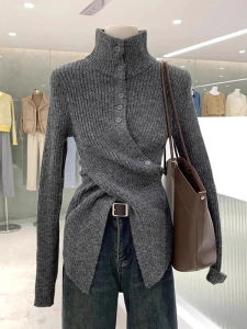 Elegant Stylish Fashonable Versatile High Collar Irregular Knitted Top