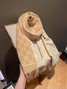 High-End Double-Sided Letter Scarf Womens Winter Fashion Warmth Shawl Cowl Neck Wrap Polyester Cotton Blend Tassel Detail