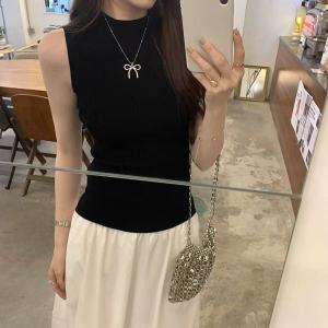 เสื้อกั๊กถักแขนกุดคอสูงครึ่งตัวสำหรับผู้หญิง ทรงสลิมฟิต ทรงเข้ารูป ชุดชั้นใน ชุดเสื้อสเวตเตอร์ ฤดูใบไม้ร่วง 2025