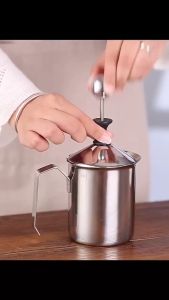 800ML Stainless Steel Manual Milk Frother Double Mesh Coffee Cappuccino Foamer Creamer