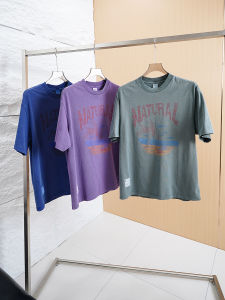 Retro American Washed Short Sleeve T-Shirt Mens Summer Loose Large Size Purple Half Sleeve Body Shirt Youth Trendy round Neck