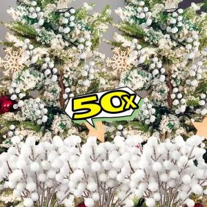 Dizoey 50Pcs màu trắng nhân tạo thân cây mọng Mô Phỏng Tuyết Quả Quả Chọn Giáng Sinh Tự Làm đồ trang trí vòng hoa Wedding Home dụng cụ trang trí tiệc