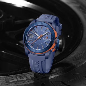 NAVIFORCE นาฬิกาควอทซ์ผู้ชายกันน้ำ5ATM สว่างสายรัดซิลิโคนอ่อนนาฬิกาข้อมือสำหรับผู้ชายของแท้