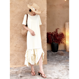 XIYUQI | Pear Shaped Body Dress Simple Style White Patchwork Summer Slimming Maxi Dress