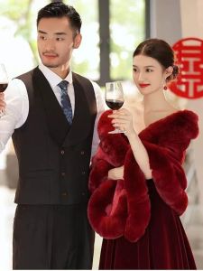 Wedding Bride Faux Fur Shawl Coat Outerwear Evening Dinner Party Warmth Add-On Short Style Sweet Edition Autumn Collection