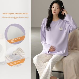 Bộ đồ ngủ bầu MiiOW Cat Person vải cotton mỏng tay dài có đệm ngực thoải mái.