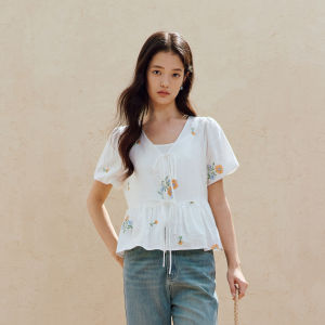 INMAN | French Style Ribbon V-Neck Embroidery Shirt