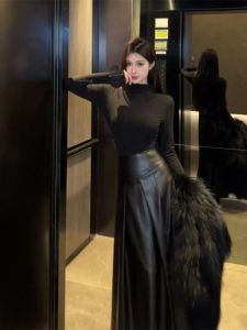 Váy Ngắn Xếp Ly Cạp Cao Màu Đen Thanh Lịch Cho Nữ Mùa Thu Đông Phong Cách Hepburn Váy Ngắn Chữ a Xếp Ly Mini