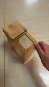 Creative Bamboo Wood Grain Kitchen Storage Box With Sliding Lid Rice Distributor Household