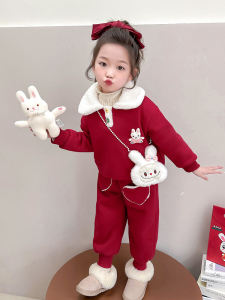 Bộ Đồ Trẻ Em Nữ Mùa Đông Dày Dặn Có Lót Lông Cừu Bộ Đồ Hai Mảnh Thời Trang Hàn Quốc Cho Bé Gái