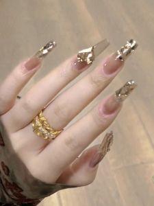 เล็บปลอมประดับเพชรสุดหรูหรา Pure Handmade Wearable Nail Art เล็บปลอมแบบติดเทป ดีไซน์เรียบง่าย สำหรับผู้หญิงทุกวัย