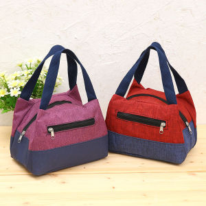 Waterproof Oxford Cloth Handbag for Women Casual Style Shoulder Strap Less Zipper Buckle Closure Nylon Fabric Food Box Bag