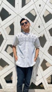 S&D PROJECT Baju Koko Muslim Seri 30 Bahan Polikatun Warna Putih Tulang Jumbo S-4XL Untuk Pria Dewasa Lengan Pendek Motif Bordir