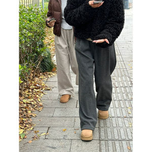 กางเกงขายาวทรงหลวมสไตล์ลำลองสำหรับผู้หญิง ทรงหลวม สีน้ำตาลเข้ม ทรงหลวม กางเกงขายาวทรงหลวมสำหรับผู้หญิง