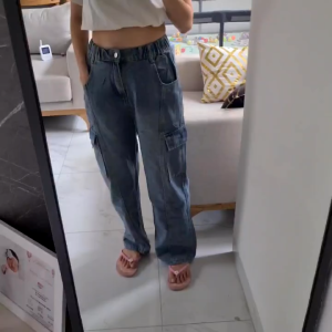 Highwaist Celana Cargo Jeans Kulot Loose Jeans HW Kulot Jeans Cargo Panjang Tebal Terlaris